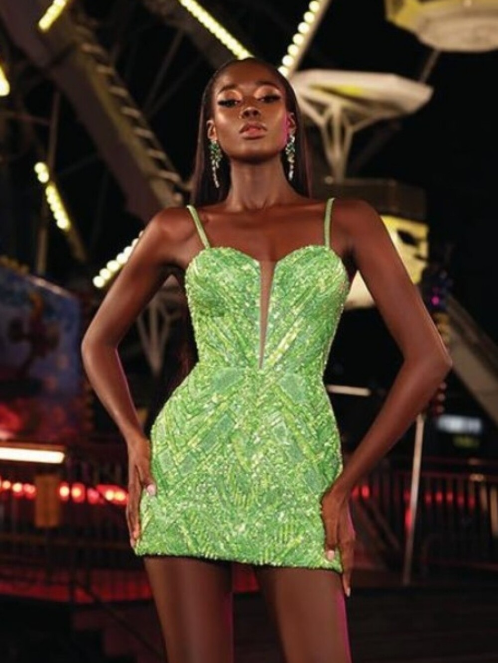 Plunging Neckline Embellished Dress
